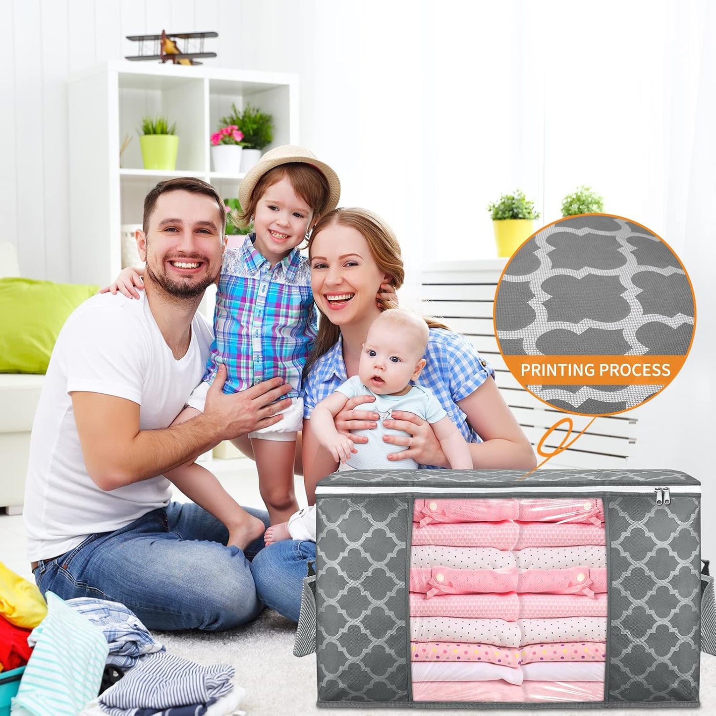 90L Large Storage Bags, 6 Pack Clothes Storage Bins Foldable Closet Organizers Storage Containers with Reinforced Handle for Clothing, Blanket, Comforters, Bed Sheets, Pillows and Toys (Gray)
