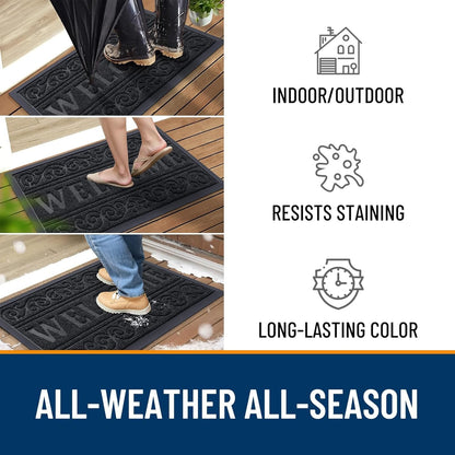 OLANLY Front Door Mat Outside Entrance 29.5x17, Absorbent, Heavy Duty Sturdy Natural Rubber Doormat Indoor Outdoor, Stain and Fade Resistant, Non-Slip Backing Low Profile Floor Mat for Entryway, Grey