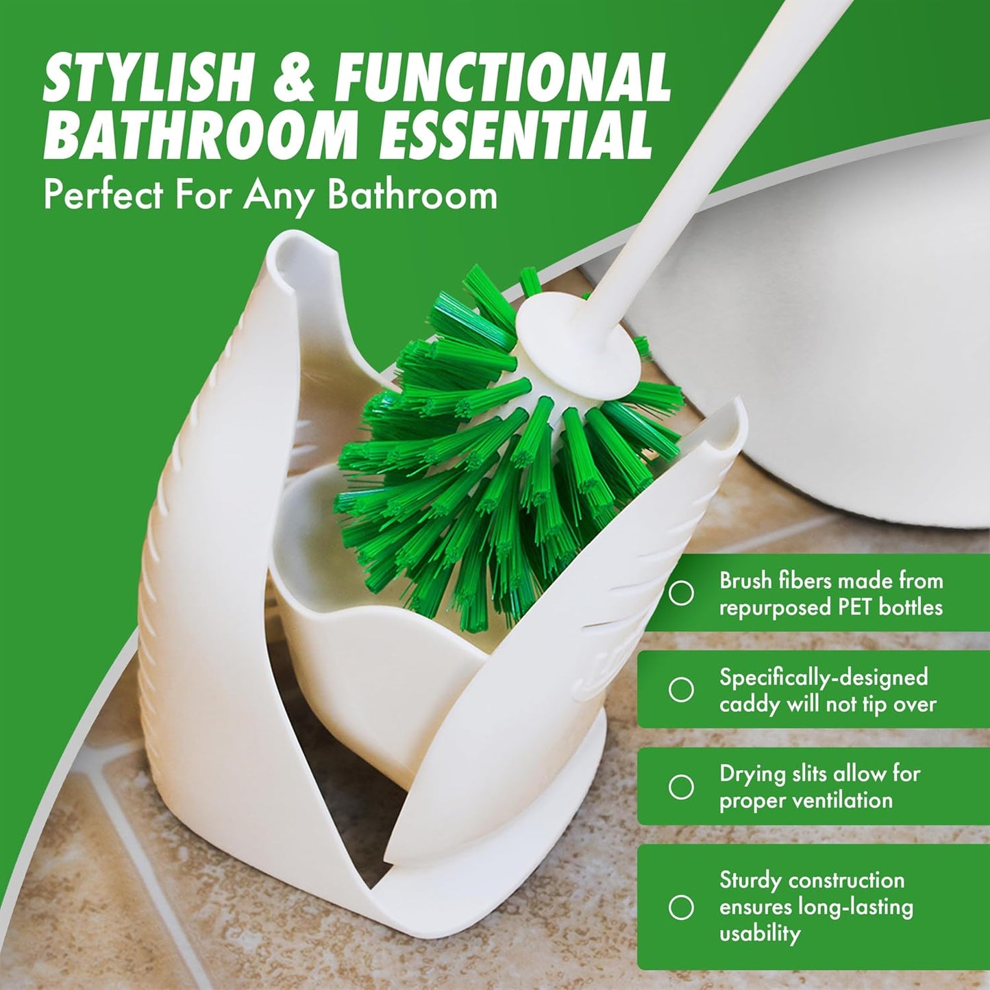 Libman Designer Bowl Brush and Caddy - 2 Pack - Toilet Brush and Holder Set, Non-Scratch, Bathroom Brush, Hygenic Caddy with Drying Slits