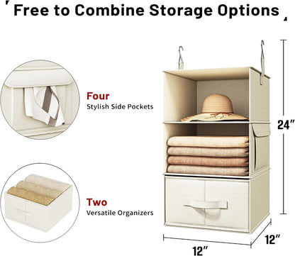 Vailando 6-Shelf Hanging Closet Organizer with 3 Drawers, 2 Separable 3-Shelf Closet Organizers and Storage for Wardrobe Organization, Hanging Dresser for Nursury & Dorm Clothes Organizer