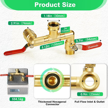 Garden Hose Splitter 3/4" GHT Full Flow 2 Way Brass Hose Splitter Heavy Duty All Metal Hose Y Splitter with Shutoff Outdoor Faucet Water Hose Splitter Y Valve Tap Adapter for Outdoor Garden