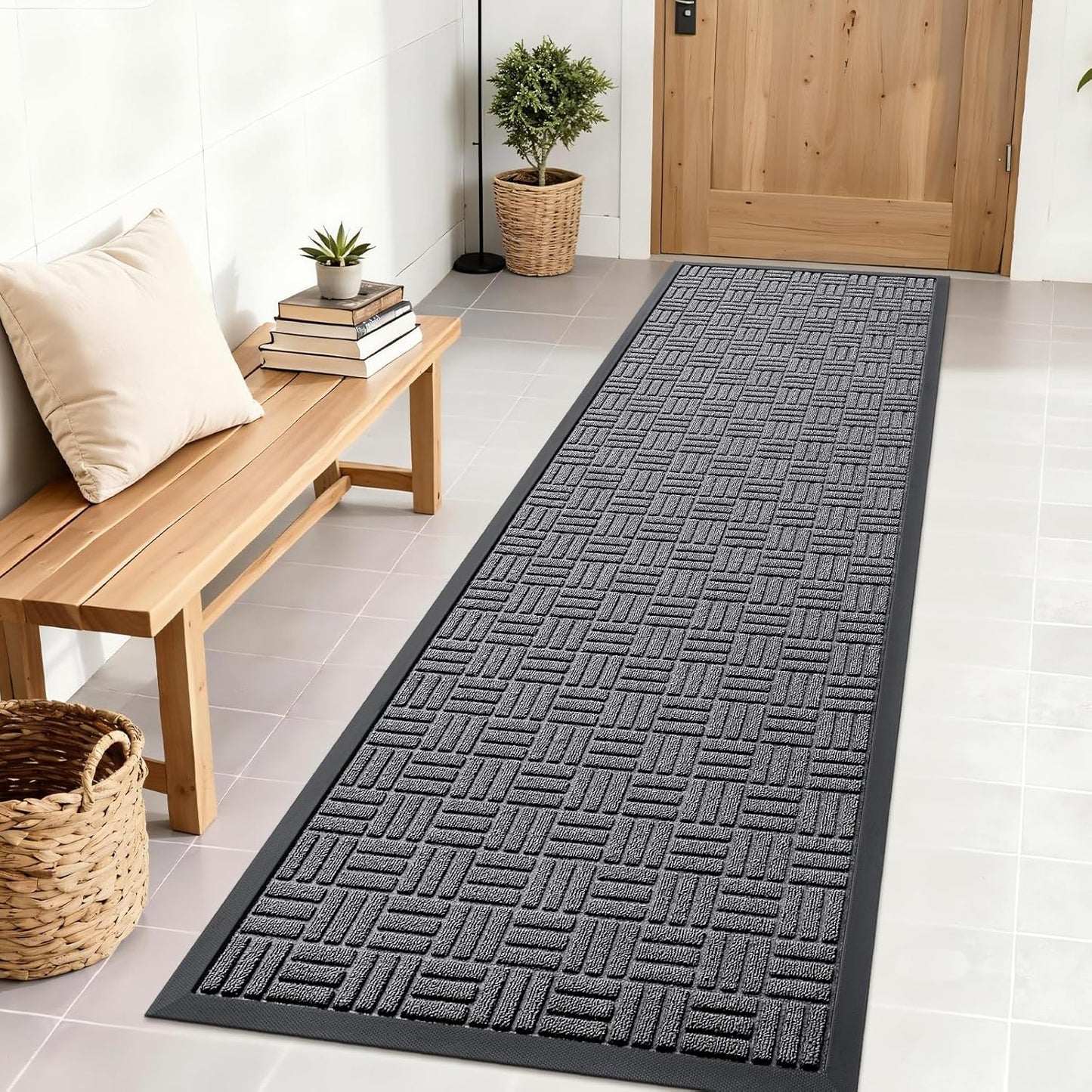 OLANLY Front Door Mat Outside Entrance 29.5x17, Absorbent, Heavy Duty Sturdy Natural Rubber Doormat Indoor Outdoor, Stain and Fade Resistant, Non-Slip Backing Low Profile Floor Mat for Entryway, Grey