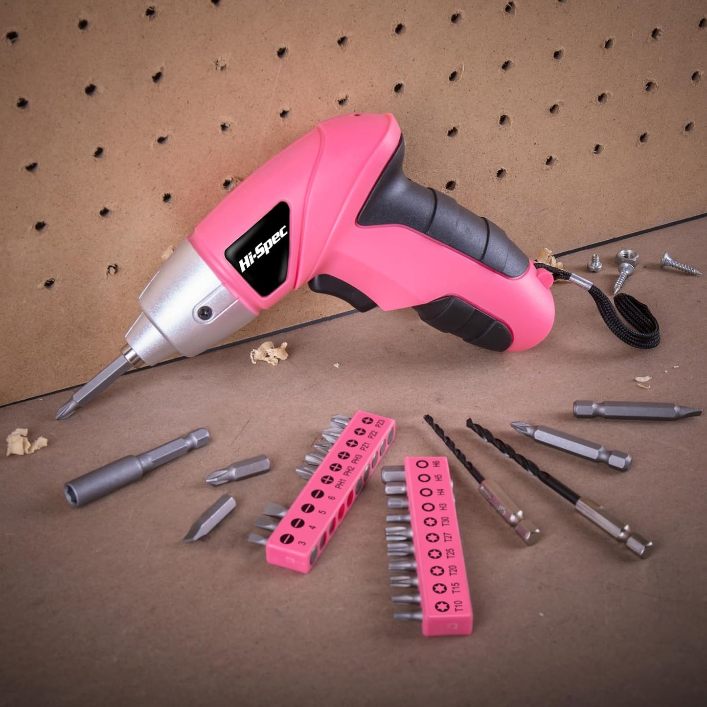 Hi-Spec Cordless Electric Screwdriver, Power Screw Driver Set with Pink Compact Tool Kit for Small Repair and Maintenance- Ideal Housewarming Gift,19 Piece