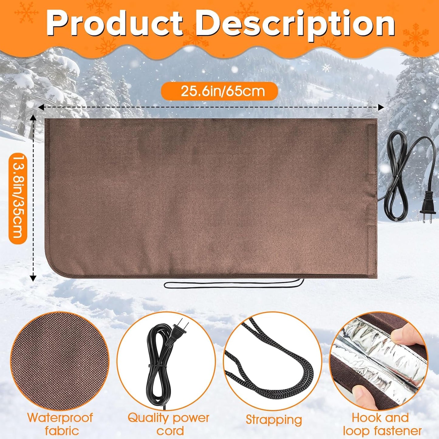 Heated Outdoor Faucet Covers for Winter Freeze Protection, 25.6" x 13.8" Outdoor Faucet Heating Cover, Reusable Waterproof Spigot Cover Winter Insulated Long Faucets Sock for Outside Faucet Hydrant