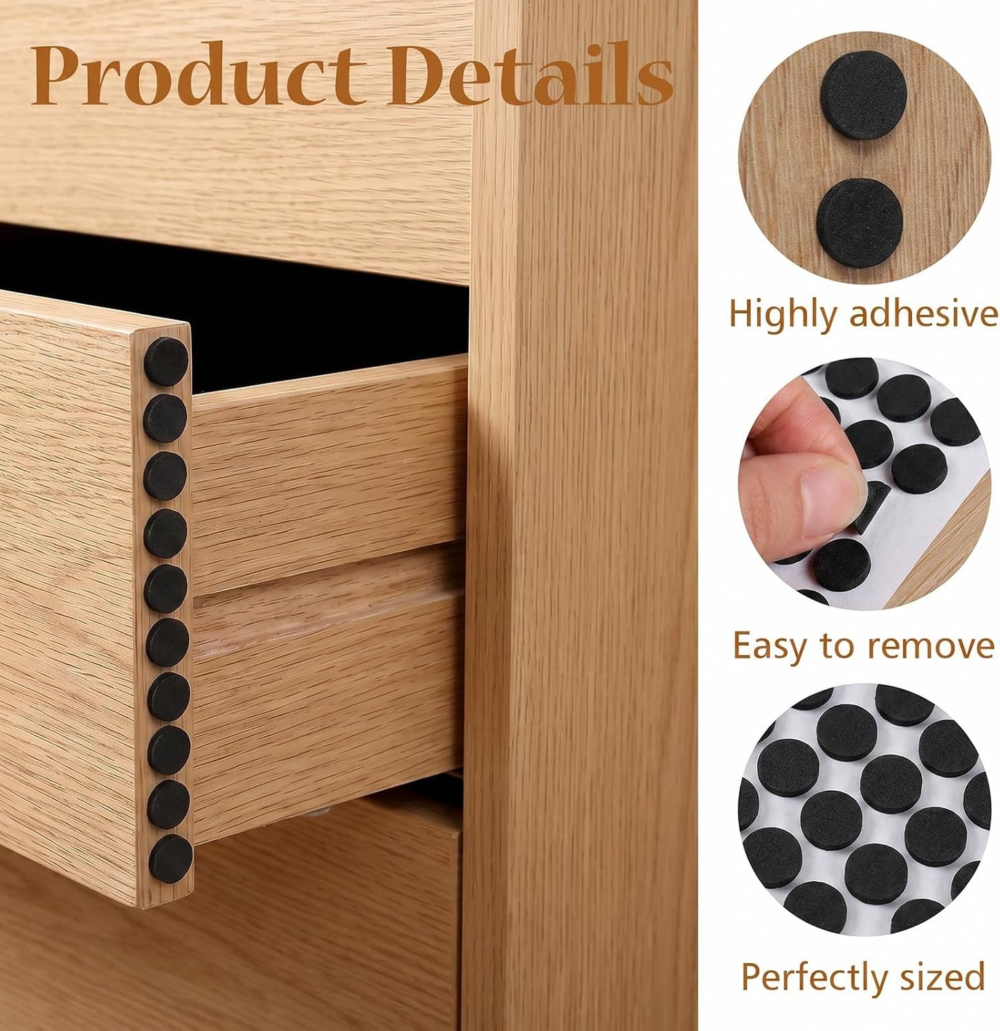 260 Pcs Small Felt Pads, 3/8" Self Adhesive Felt Cabinet Door Bumpers | Round Foam Cabinet Cushion Dots for Furniture Desks Drawers Chair Legs Hardwood Floors (Black)