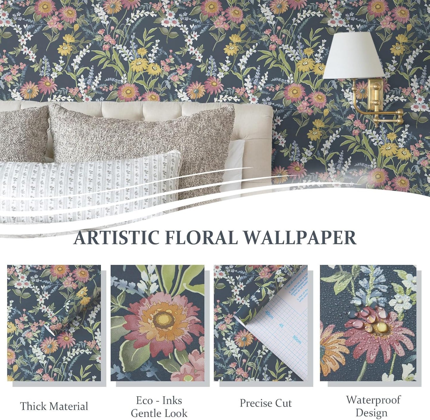 Dimoon 17.3" X 78.7" Peel and Stick Wallpaper Floral Contact Paper Boho Beige White Renter Friendly Natural Wall Paper Waterproof Removable Self Adhesive Wallpaper for Bedroom Livingroom Vinyl Roll