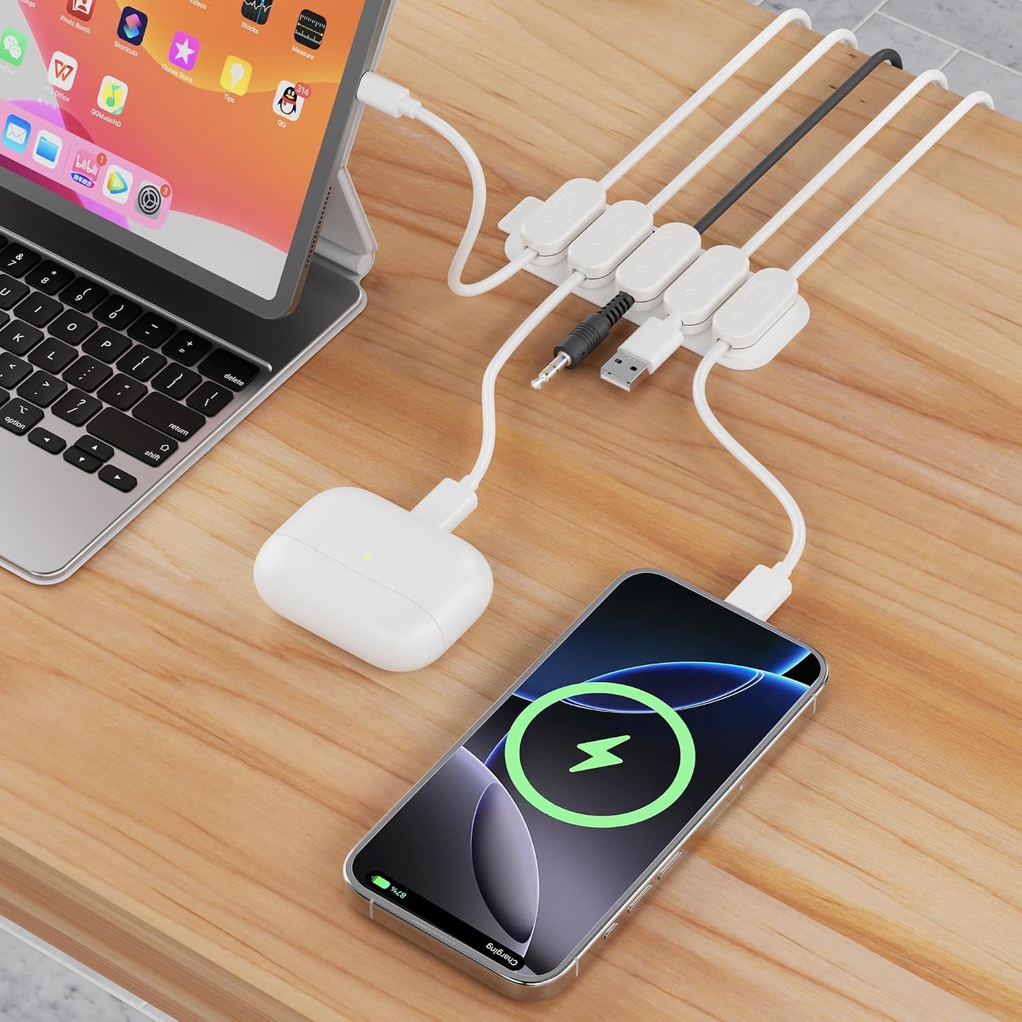 Chargeworx Magnetic Cable Clips - Cord Holder Organizer, No Drill Self-Adhesive Base, Cable Organizer, Repositionable Magnetic Clips, 5-Pack, USB-C Lightning Micro-USB, Desk Nightstand Wall Car, Black
