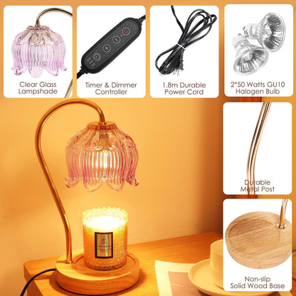 Flower Candle Warmer Lamp with Timer & Dimmer - Fits All Jar Scented Candles - Christmas & Mother's Day Gift for Women，Mom，Her