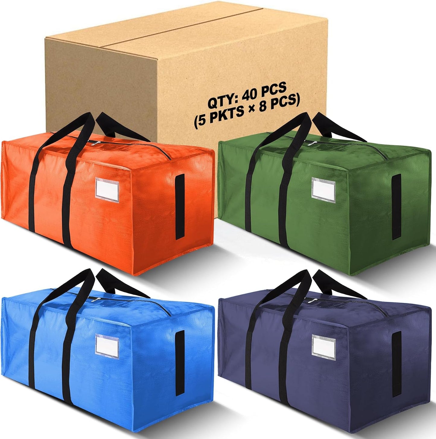 HOMESURE Supports 200lbs Heavy Duty Moving Bags - Strong Zipper & Wrap-Around Handles - Water-Resistant Storage Totes, Durable Alternative to Moving Boxes - 8 Pack - Semi-Transparent