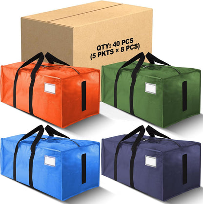 HOMESURE Supports 200lbs Heavy Duty Moving Bags - Strong Zipper & Wrap-Around Handles - Water-Resistant Storage Totes, Durable Alternative to Moving Boxes - 8 Pack - Semi-Transparent