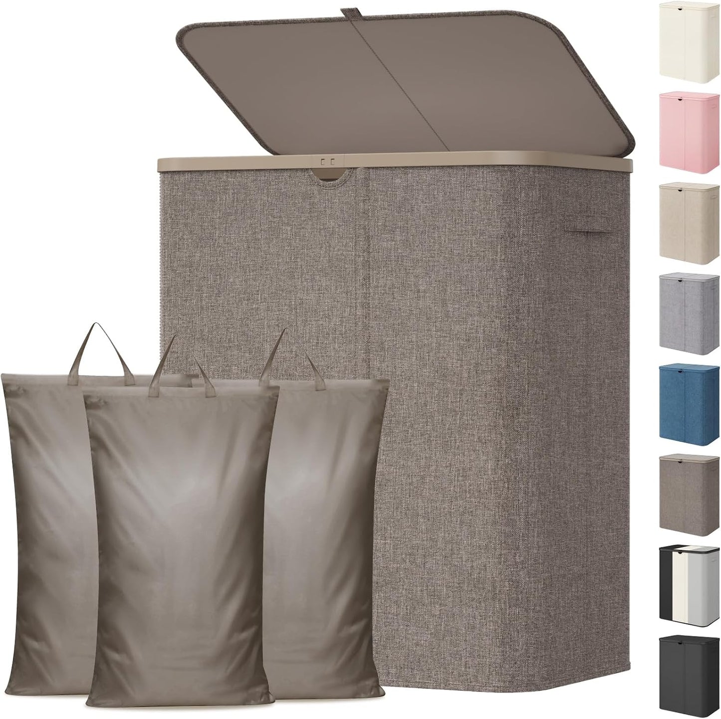 Lifewit 185L 3 Section Laundry Hamper with Lid, Large Laundry Basket with Handles and Removable Bags, Tall Clothes Hamper, Foldable Laundry Sorter for Bedroom Bathroom, Beige