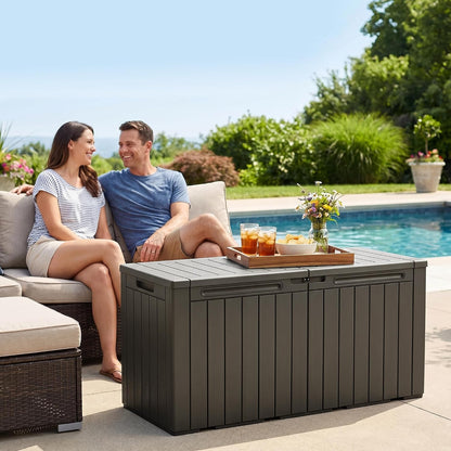 32 Gallon Deck Box Outdoor Indoor Waterproof Storage Box for Patio Furniture, Pool Accessories, Garden Tools, and Cushion Storage, Black