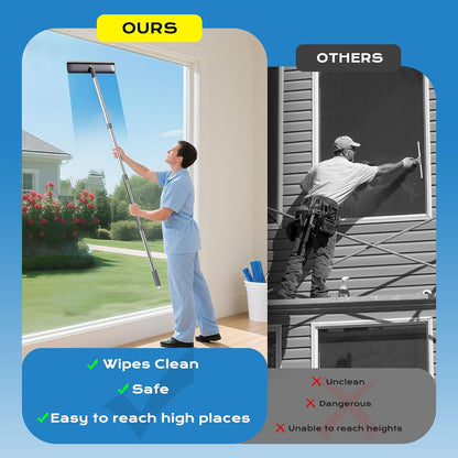 Window Squeegee for Home, Window Cleaner Tool with Extension Pole, Squeegee for Window Cleaning with 3 Microfiber Cloths and Screen Brush, Window Cleaning Kit for Car Windshield, Shower Glass Doors