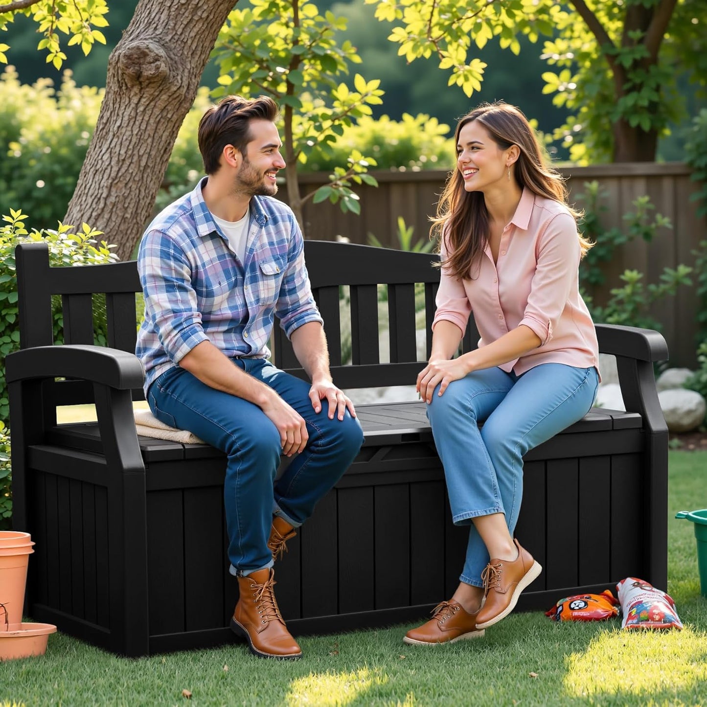 Flamaker 80 Gallon Storage Bench Outdoor Indoor, Durable All-Weather Seating with Hidden Storage, Lockable Deck Box for Garden, Patio, Poolside (Brown)