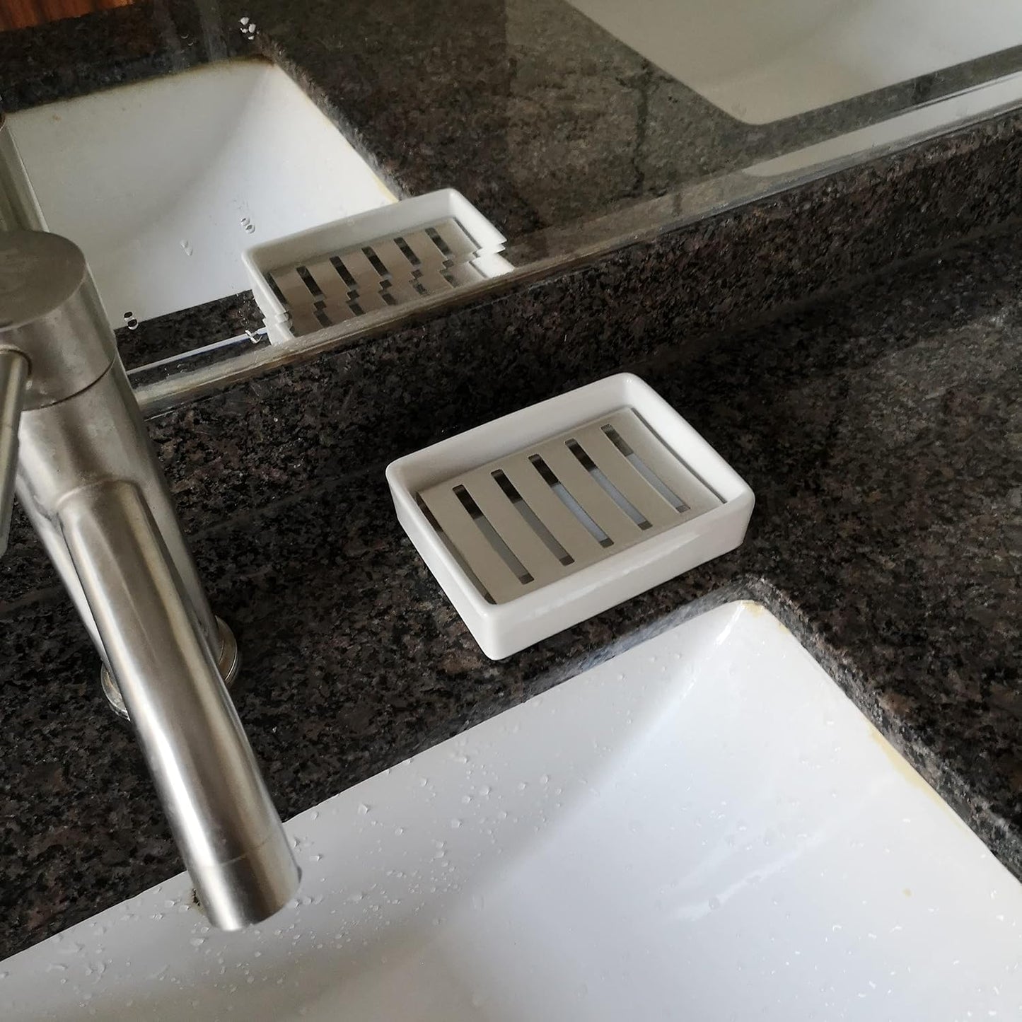 Ceramic Soap Dish Stainless Steel Soap Holder for Bathroom and Shower Double Layer Draining Soap Box