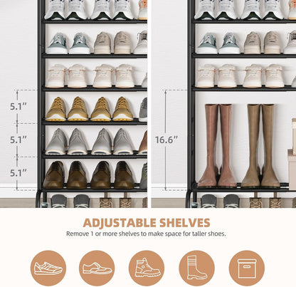 STORAGE MANIAC Expandable Shoe Rack for Closet, 8 Pairs Stackable Small Shoe Rack, Metal Adjustable Shoes Organizer for Entryway, Hallway, Garage, Front Door, Shoes Shelves, Black 2 Tier