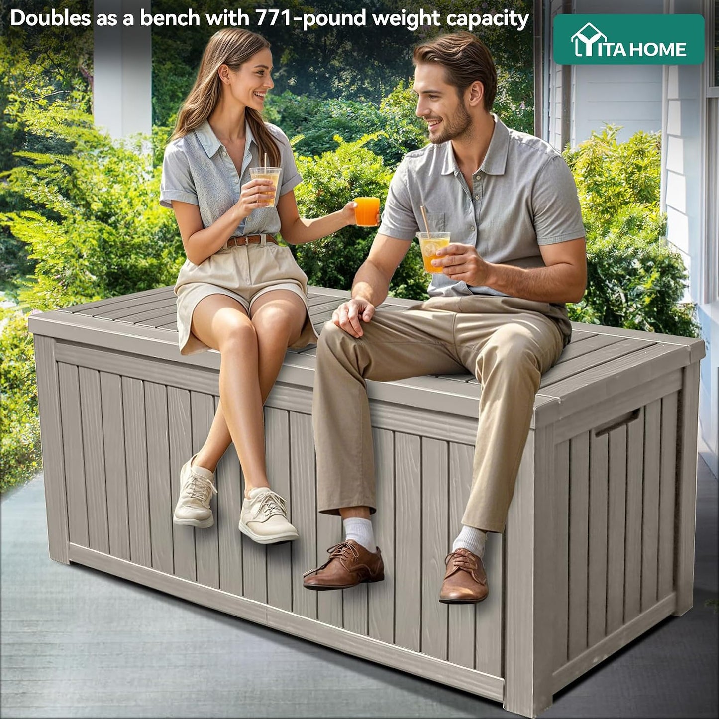 YITAHOME 31 Gallon Outdoor Storage Deck Box | Waterproof Resin Package Delivery and Storage Box with Lockable Lid for Patio Furniture Cushions, Pool Accessories, Garden