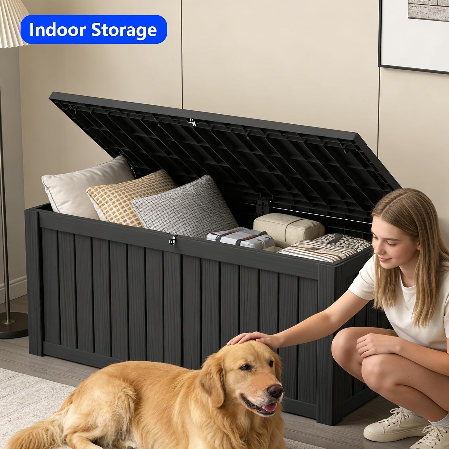 320 Gallon Outdoor Storage Box Resin Deck Box All Weather Waterproof Large Lockable Storage Container Deck Box for Patio Furniture, Garden Tools, Lockable, Black