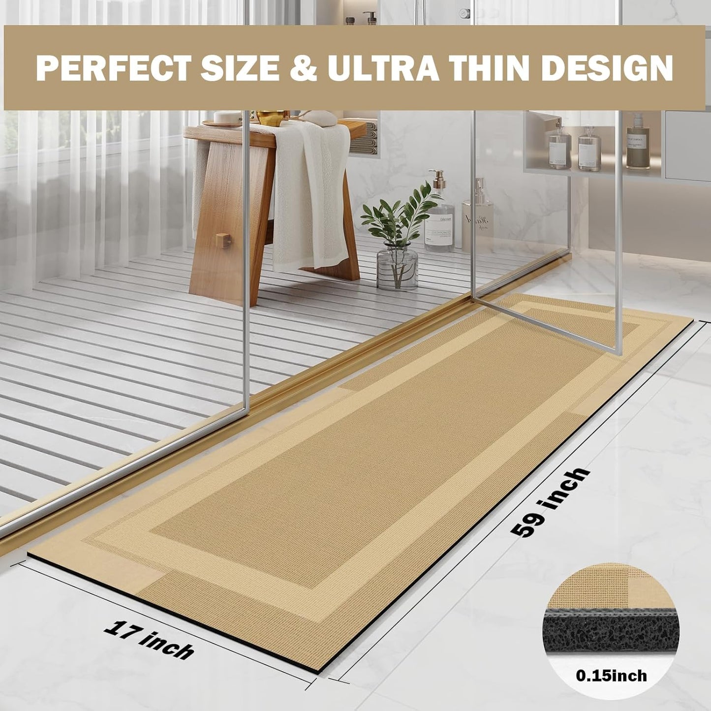 YDKGL Non Slip Bath Mat, Rubber Backing Ultra Thin Bathroom Rugs Fit Under Door Quick Dry Super Absorbent Washable Bath Rug Shower Mat for Bathroom Floor Bathtub Shower Sink, Easy Care Blue 16"x 24"