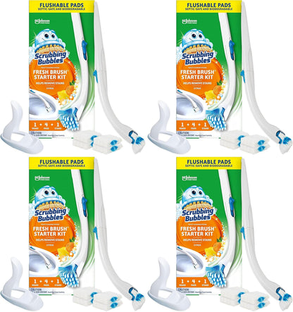 Scrubbing Bubbles Toilet Bowl Cleaning System with Flushable & Disposable Cleaner Refill Pads, Fights Odors and Helps Remove Limescale & Hard Water Stains, Citrus Scent, 1 Wand + 4 Refills + 1 Stand