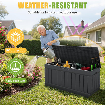 Greesum Outdoor Storage Box 82 Gallon Storage Bin with Lid for Patio Furniture, Garden Tools, Pool Supplies, Waterproof and UV Resistant, Lockable, Black