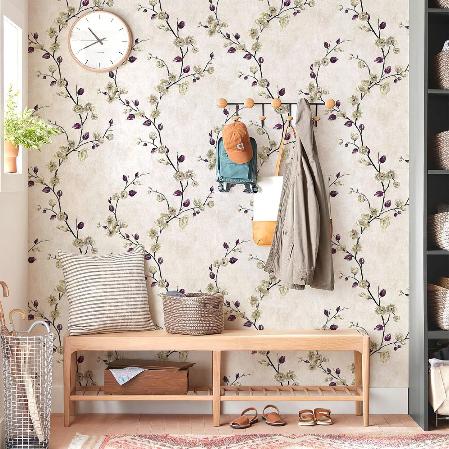 SOON AFTER 17.5”x120” Floral Peel and Stick Wallpaper Flower Tree Contact Paper Self Adhesive Removable Modern Sage Green Wall Paper Decorative Wall Covering Countertop Vinyl Film Roll