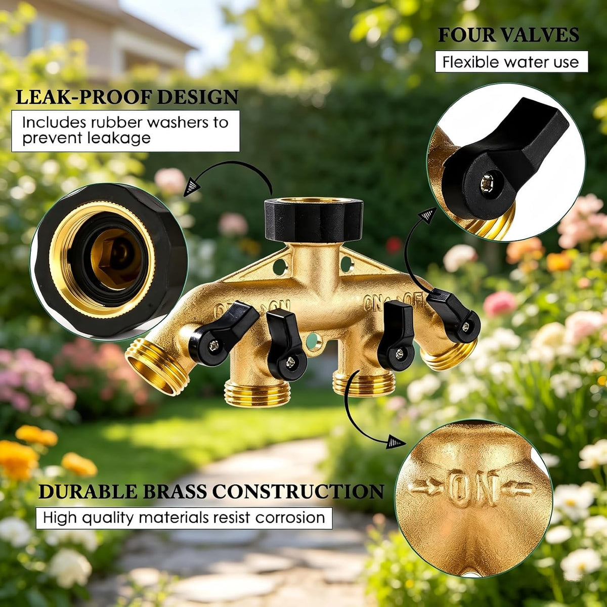 Brass Hose Splitter 2 Way, Heavy Duty Garden Hose Splitter with Shut Off Valves, Y Connector Hose Adapter, No Leak, Includes Washers & Teflon Tape – Dalmbox