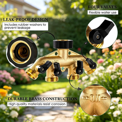 Brass Hose Splitter 2 Way, Heavy Duty Garden Hose Splitter with Shut Off Valves, Y Connector Hose Adapter, No Leak, Includes Washers & Teflon Tape – Dalmbox