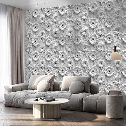 Grey White Floral Peel and Stick Wallpaper Modern Removable Self Adhesive Vinyl Contact Wall Paper with Printed 3D Visual Effect Flowers for Bedroom Bathroom Living Room 17.7" X 70.8"