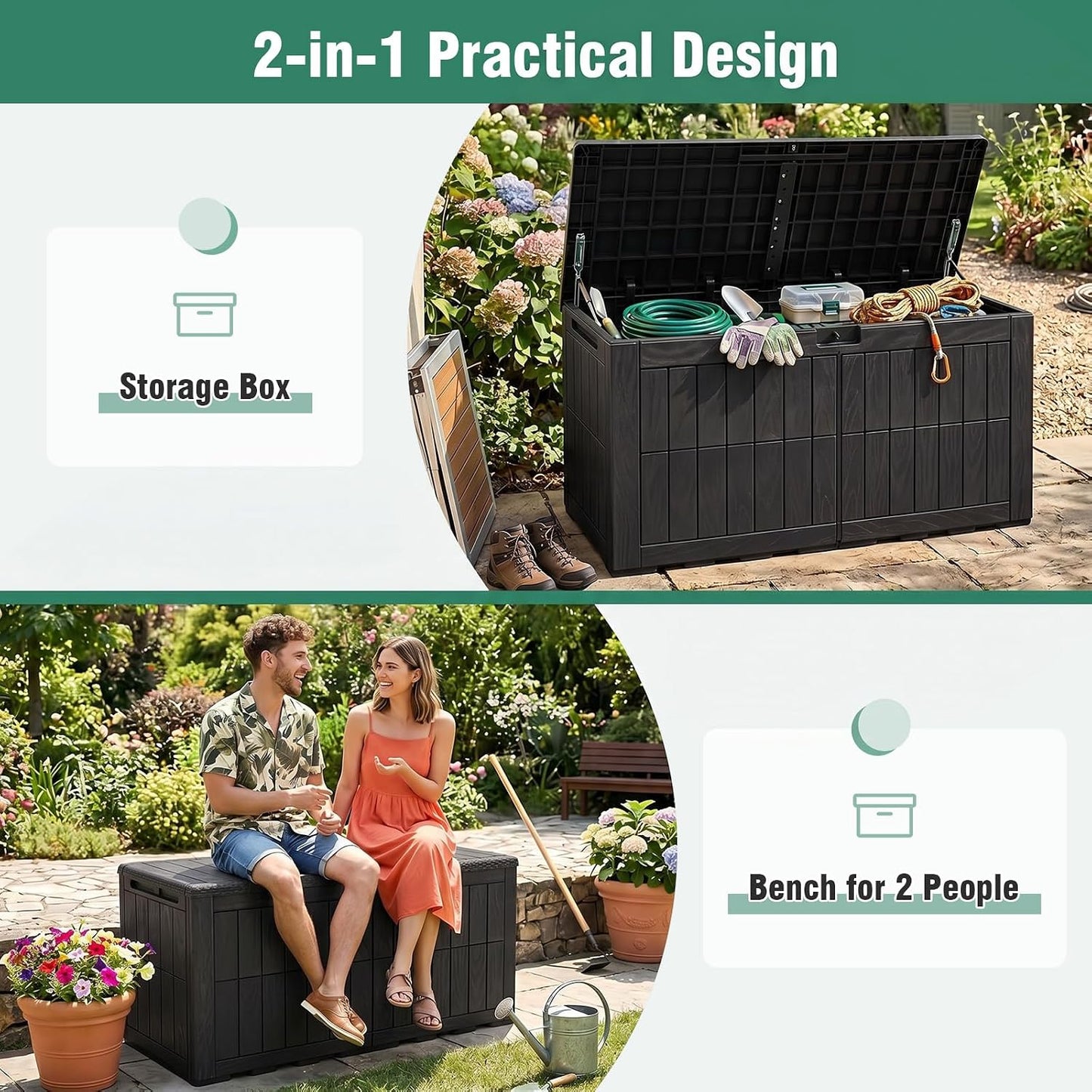 Tangkula 25 Gallon Waterproof Outdoor Storage Box with Lockable Lid | PP Resin, Wicker Patterned, Indoor Outdoor Use, Portable, Versatility, for Deck, Pool, Patio Cushions, Garden Tools
