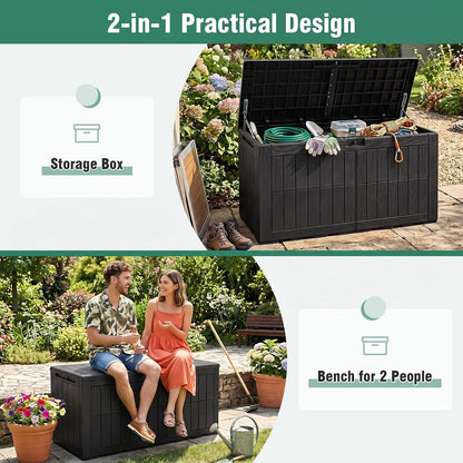 Tangkula 25 Gallon Waterproof Outdoor Storage Box with Lockable Lid | PP Resin, Wicker Patterned, Indoor Outdoor Use, Portable, Versatility, for Deck, Pool, Patio Cushions, Garden Tools