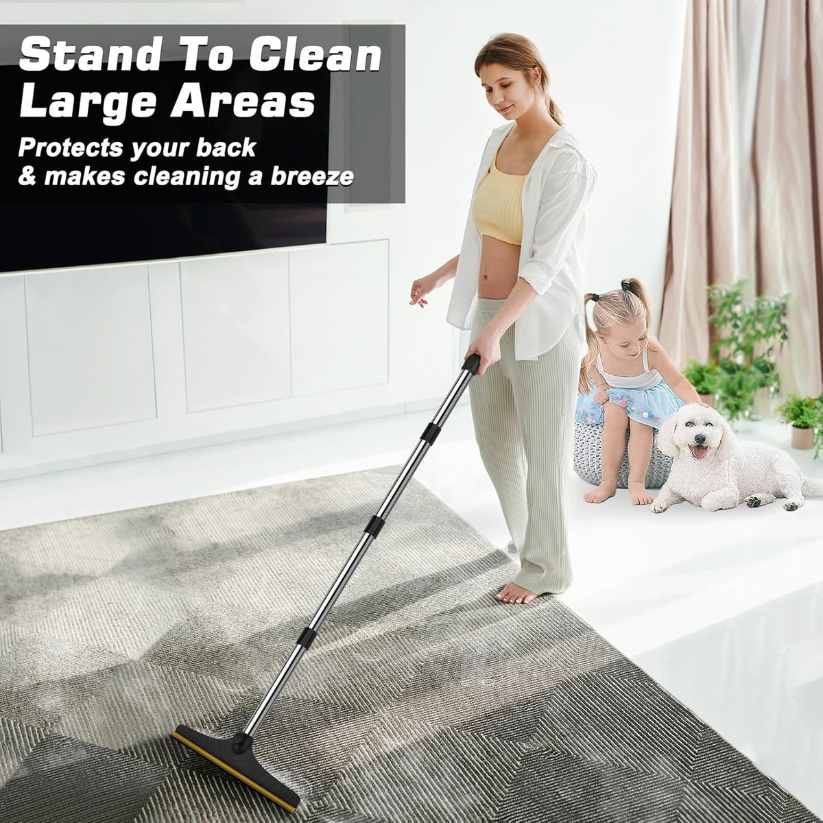 B-Land Carpet Rake for Pet Hair Removal, Reusable Pet Hair Remover with 60” Adjustable Long Handle, Carpet Scraper Broom Dog Cat Hair Remover Tool Fur Sweeper for Rugs, Mats