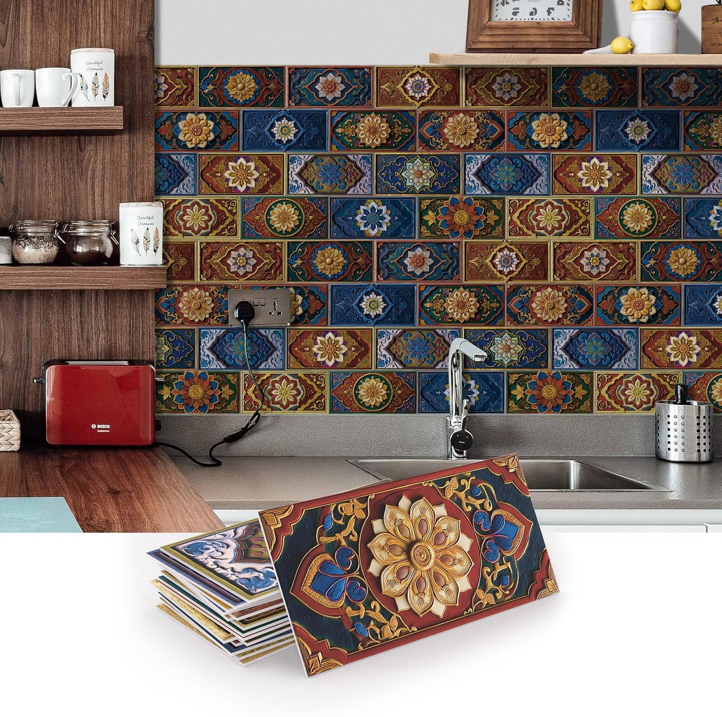 VICCI 32Pcs Tile Decals - Peel and Stick Kitchen Backsplash - Decorative Wall Tiles Stickers 8" x 4" Self-Adhesive Waterproof Removable for Bathroom Cabinets Home DIY Projects Decor