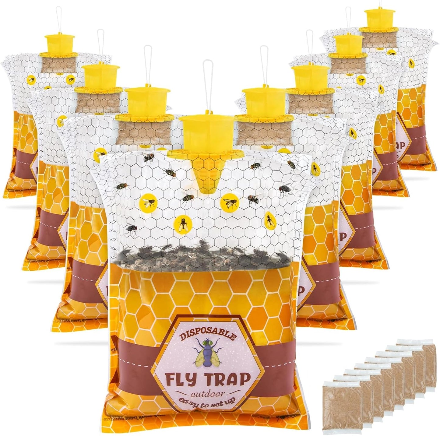 6 Pack Big Fly Traps Outdoor Hanging for Patio, Flies Bags Outdoor Disposable with 50g Bait, Bug Fly Hunter Catcher Killer Control for Barn Horse Ranch Chicken Coop