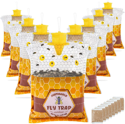 6 Pack Big Fly Traps Outdoor Hanging for Patio, Flies Bags Outdoor Disposable with 50g Bait, Bug Fly Hunter Catcher Killer Control for Barn Horse Ranch Chicken Coop