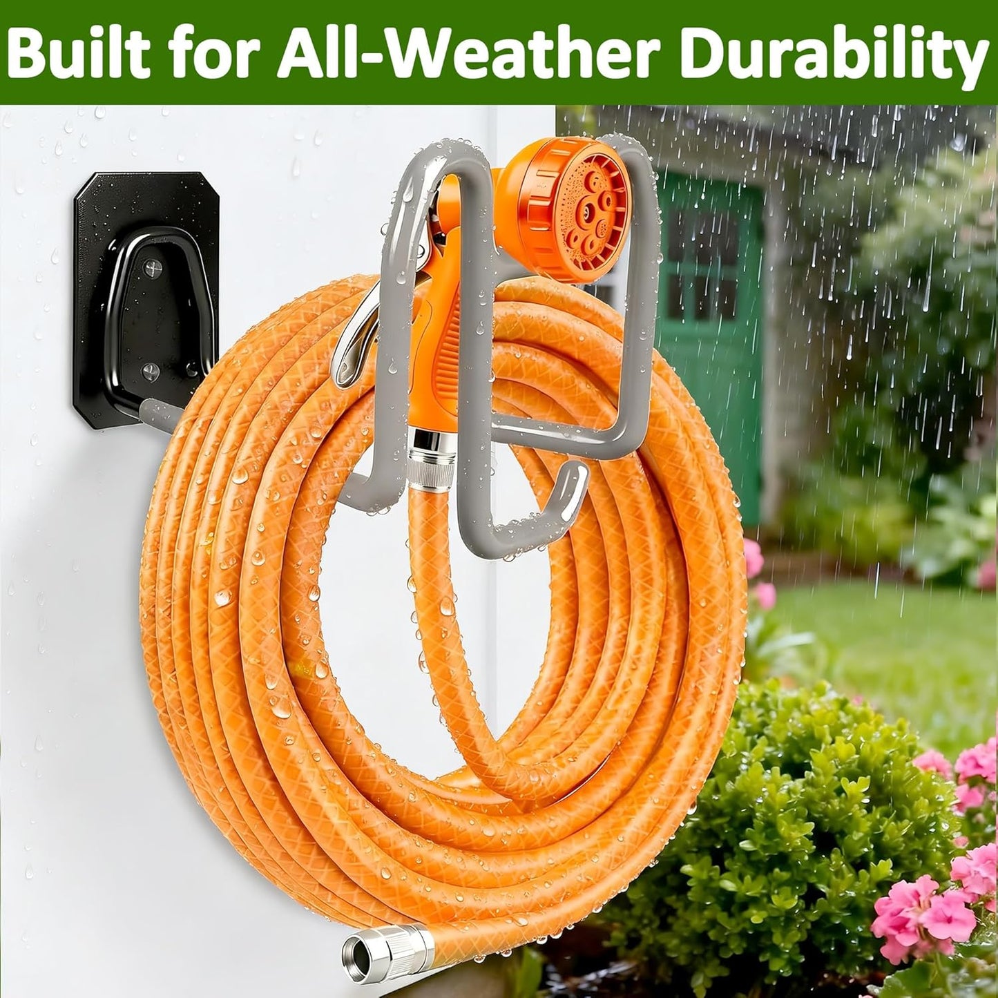 Garden Hose Holder Wall Mount Water Hose Holders for Outside | Metal Hose Hanger with Hook Heavy Duty Garden Hose Reel for Outside Yard Lawn Storage