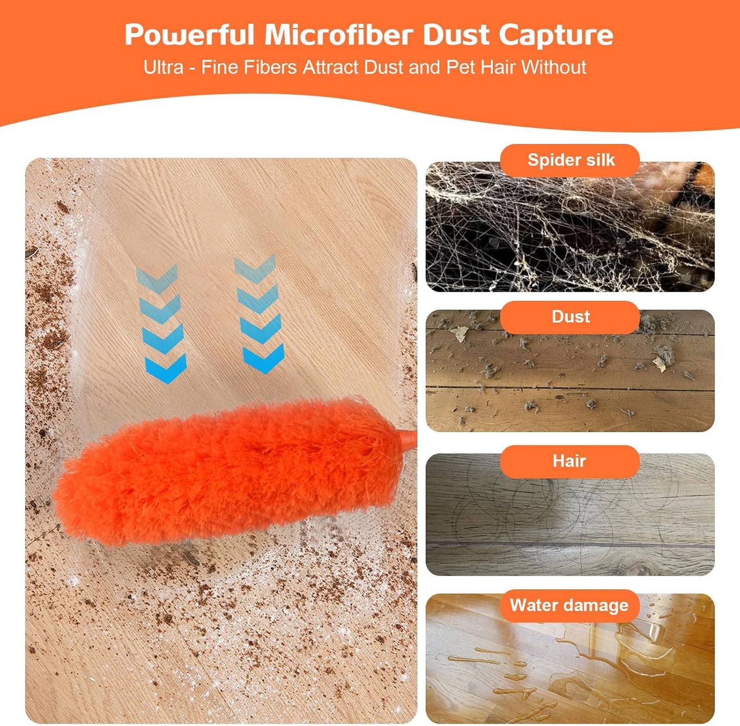 Microfiber Feather Duster Extendable Duster with 30'' to 100'' Telescoping Extension Pole, Bendable Head & Long Handle Dusters for Cleaning Ceiling Fan, High Ceiling, Blinds, Furniture & Cars