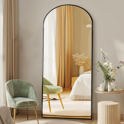 DUMOS 64"x21" Arched Full Length Floor Mirror, Full Body Mirror with Stand, Shatterproof Tempered Glass, Modern Aluminum Alloy Frame, Free Standing or Leaning for Home Decor, Gold