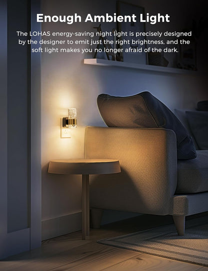 L LOHAS LED Night Light,Dimmable Night Lights Plug into Wall, 2 Pack Acrylic Nightlight with 0-100 LM Adjustable Brightness, 3000K Plug in Night Light with Dusk to Dawn Sensor, for Bathroom Hallway