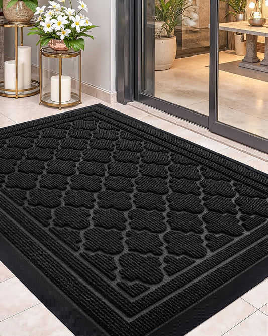Color&Geometry Front Double Door Mats Outdoor Large Doormat for Outside Entry Home Entrance Back Porch Patio Waterproof | Heavy Duty Outdoors Floor Welcome Mats Exterior - 24"x48" Grey