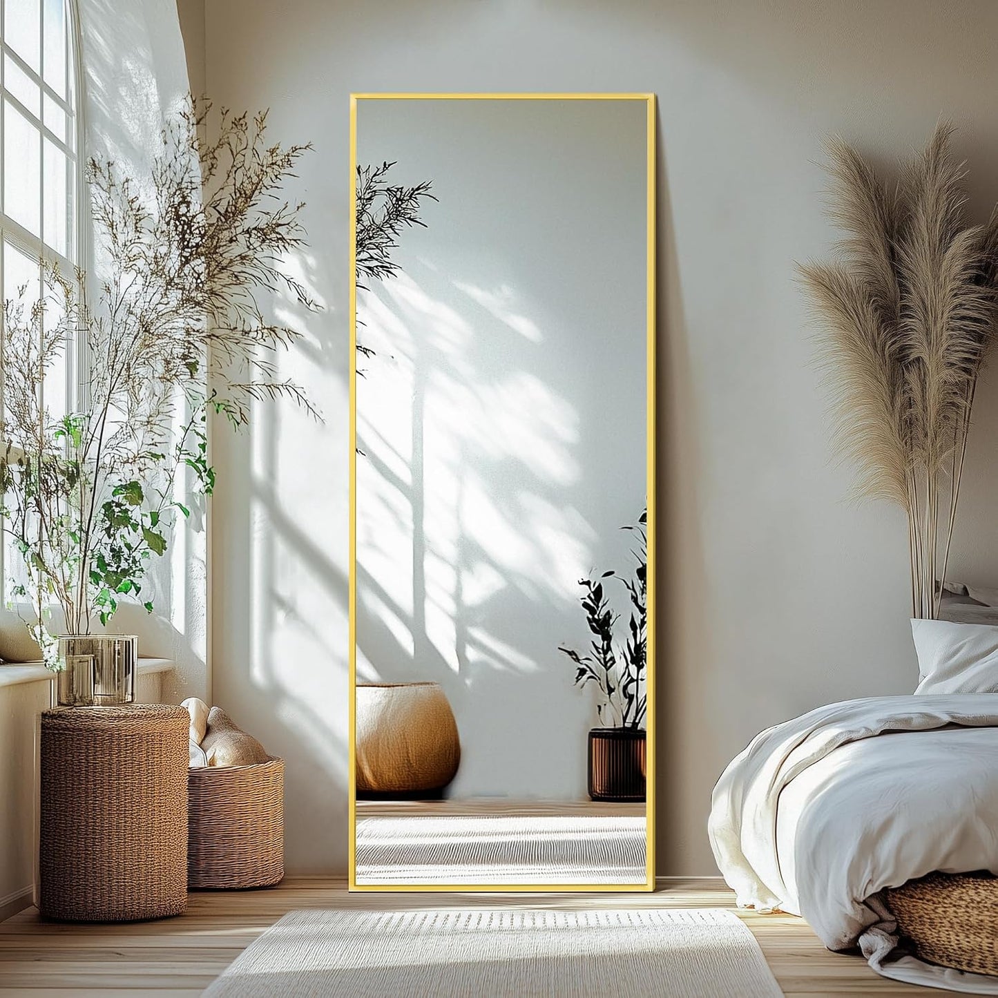 Delma Wall Full Length Mirror,Standing Mirror Full Body,Large Floor for Wall Door Bedroom Bathroom Living Room with Aluminium Frame(with Stand,56x15-Black)
