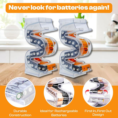 Battery Ladder Case - Battery Organizer & Dispenser (AAA & AA) | Stack It or Wall-Mount It To Dispense Batteries in First-In-First-Out Order, Tidy Storage for Home, Garage & Workshop