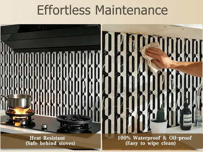 STICKGOO Peel and Stick Backsplash Tiles 12"x12", Waterproof Stick on Kitchen & Bathroom Backsplash, PVC Self Adhesive Wall Tiles for Fireplace, White/Marble Black (10 Sheets)
