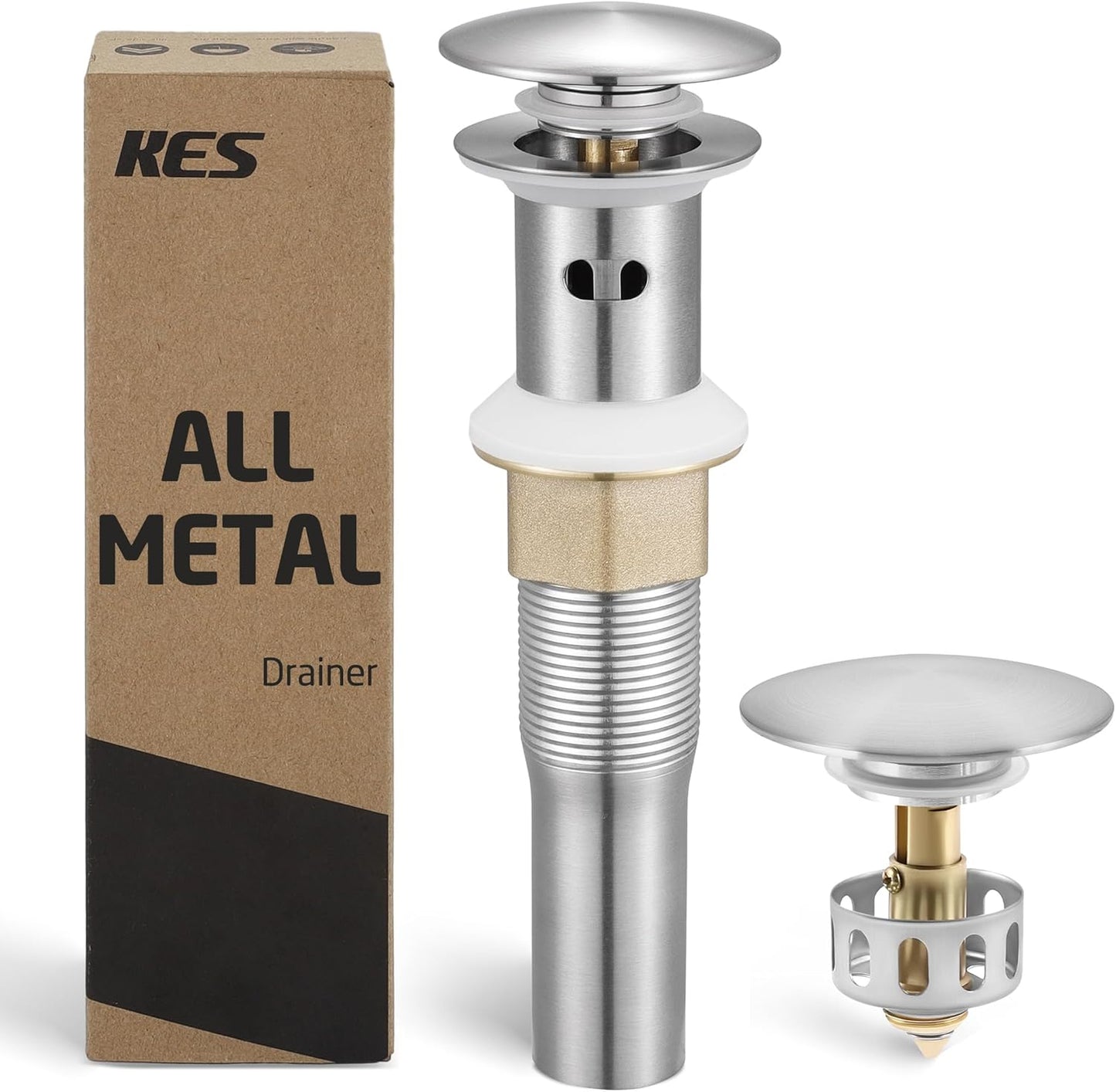 KES All Metal Bathroom Sink Drain with Strainer Basket Hair Catcher Anti Clog Pop Up Drain Stopper for Vanity Vessel Sink with Overflow, Rustproof 18/8 Stainless Steel Polished Chrome S2013A-CH