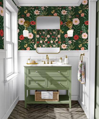HAOKHOME Floral Peel and Stick Wallpaper Boho Vintage Wall Paper Removable for Bathroom Nursery Beige/Pink/Red Contact Paper 17.3in x 9.8ft