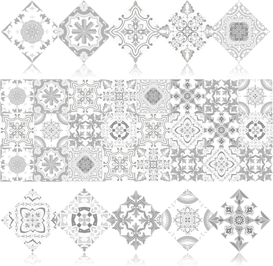 PVC Peel and Stick Tile Stickers 24Pcs Waterproof Removable Backsplash Wall Decals Self-Adhesive Subway Stickers for Kitchen Bathroom RV Instant DIY Upgrade Sticker (Style D, 3.94 x 3.94 Inch)