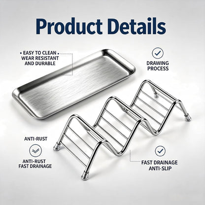 304 Stainless Steel Wavy Soap Dish, Self Draining Shampoo Bar Holder with Removable Drip Tray, Rustproof Quick Dry Bar Soap Organizer for Shower Bathroom Kitchen, Holds 2-3 Bars, 1 Pack