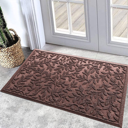 Bulijojo Sturdy Front Entrance Doormats,Durable Heavy Duty Welcome Mat,Thick Absorbent Natural Rubber Non Slip Mat,Easy Clean Entryway Mat 17x30 Inch Leaves Green
