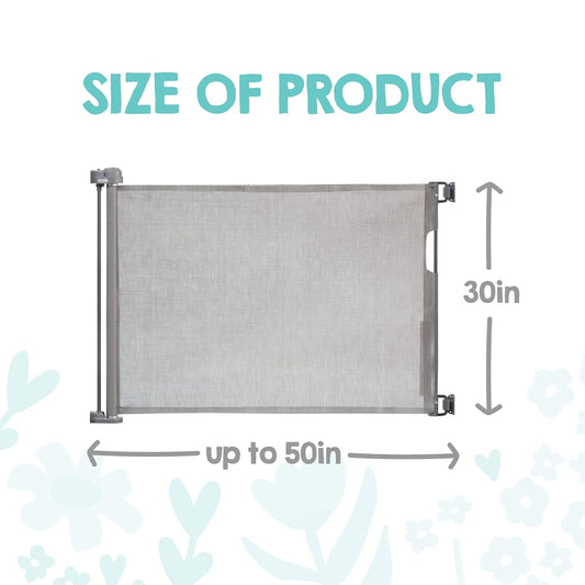 Regalo Safety 50" Extra Wide Retractable Baby Gate, Mesh Safety Gate for Doorways, Hallways & Bottom of Stairs, Hardware Mounted Gate for Babies, Toddlers & Pets, Lock Indicator Window, Gray