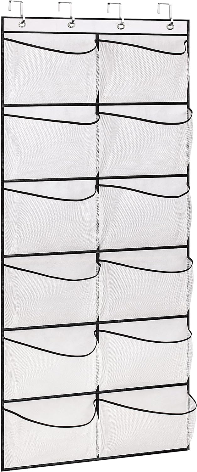 KIMBORA Over The Door Shoe Organizer 12 Large Mesh Pockets Boots Hanging Storage Shoe Rack for Closet White